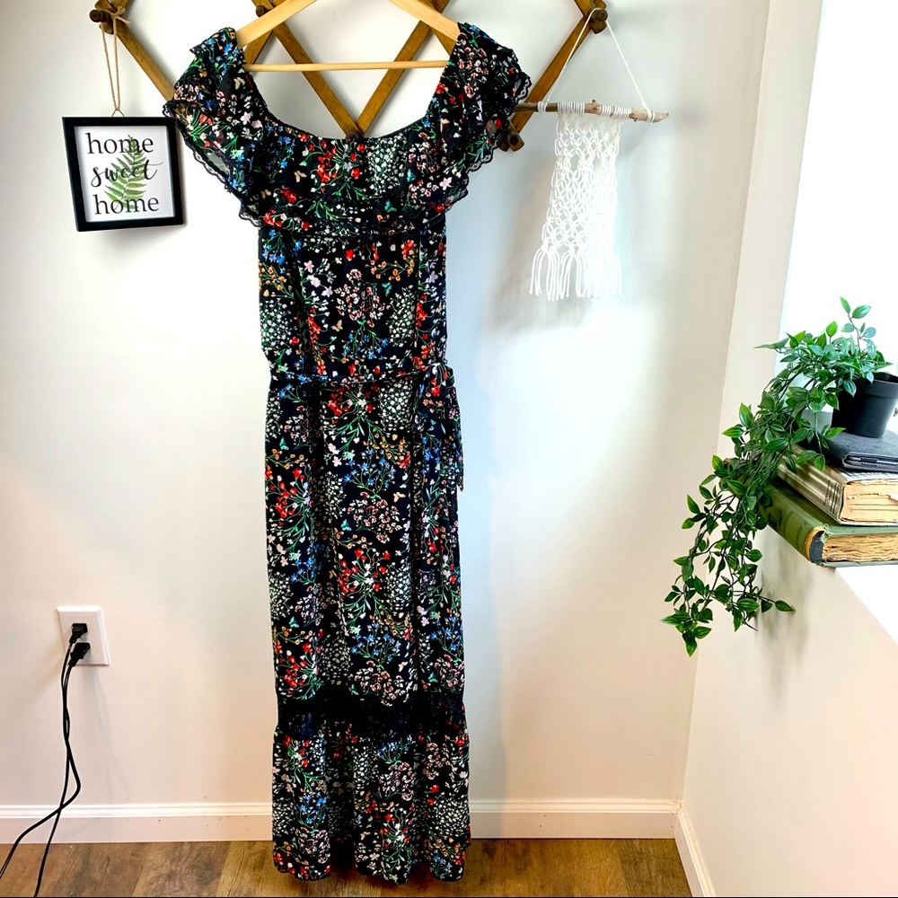 Philosophy Black Floral Off Shoulder Dress Size L